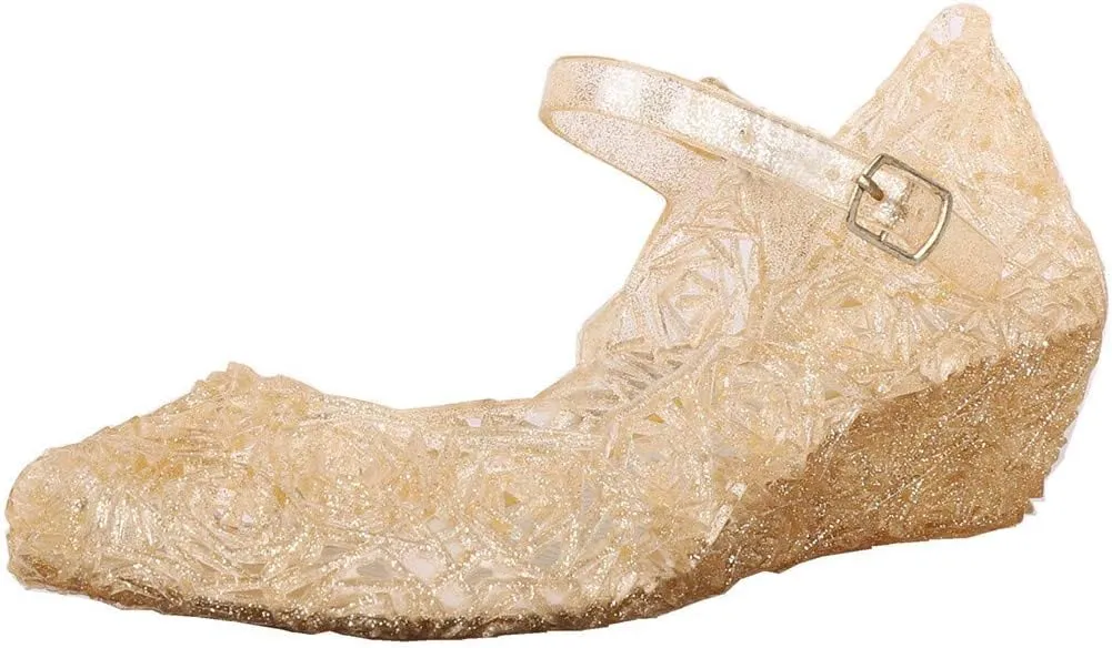 Girls Jelly Sandals Cosplay Dress Up Mary Jane Flat Heels Dance Part Single Flower Girls Shoes for Kids Toddler