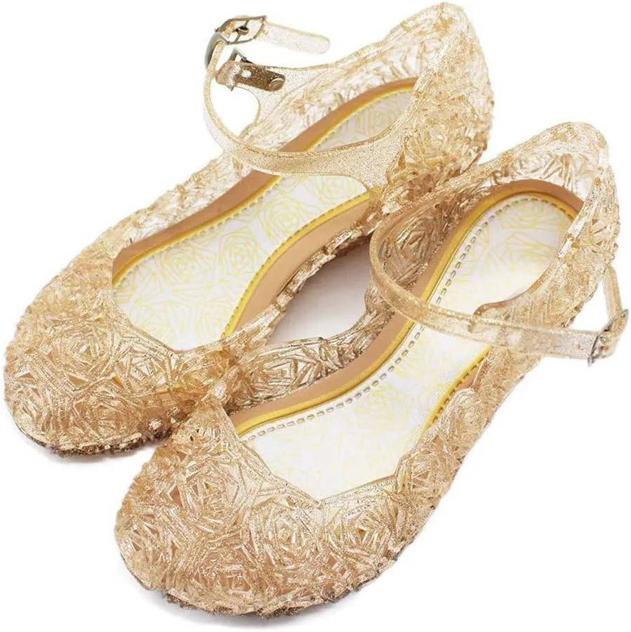 Girls Jelly Sandals Cosplay Dress Up Mary Jane Flat Heels Dance Part Single Flower Girls Shoes for Kids Toddler