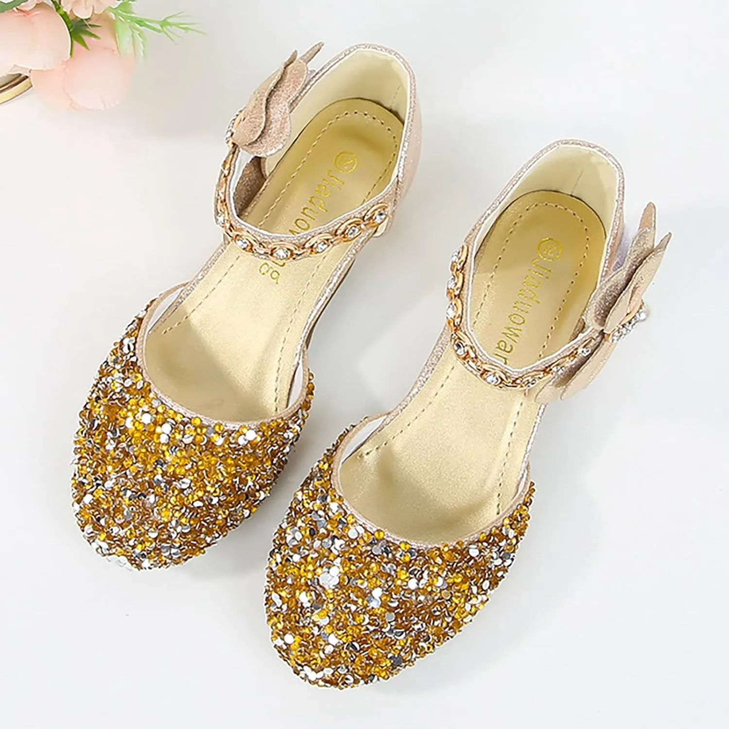 Girls Mary Jane Dress Shoes Rhinestones Bows Flower Girl Wedding Low Heels Pump Shoes Toddler Dress Shoes for Kids
