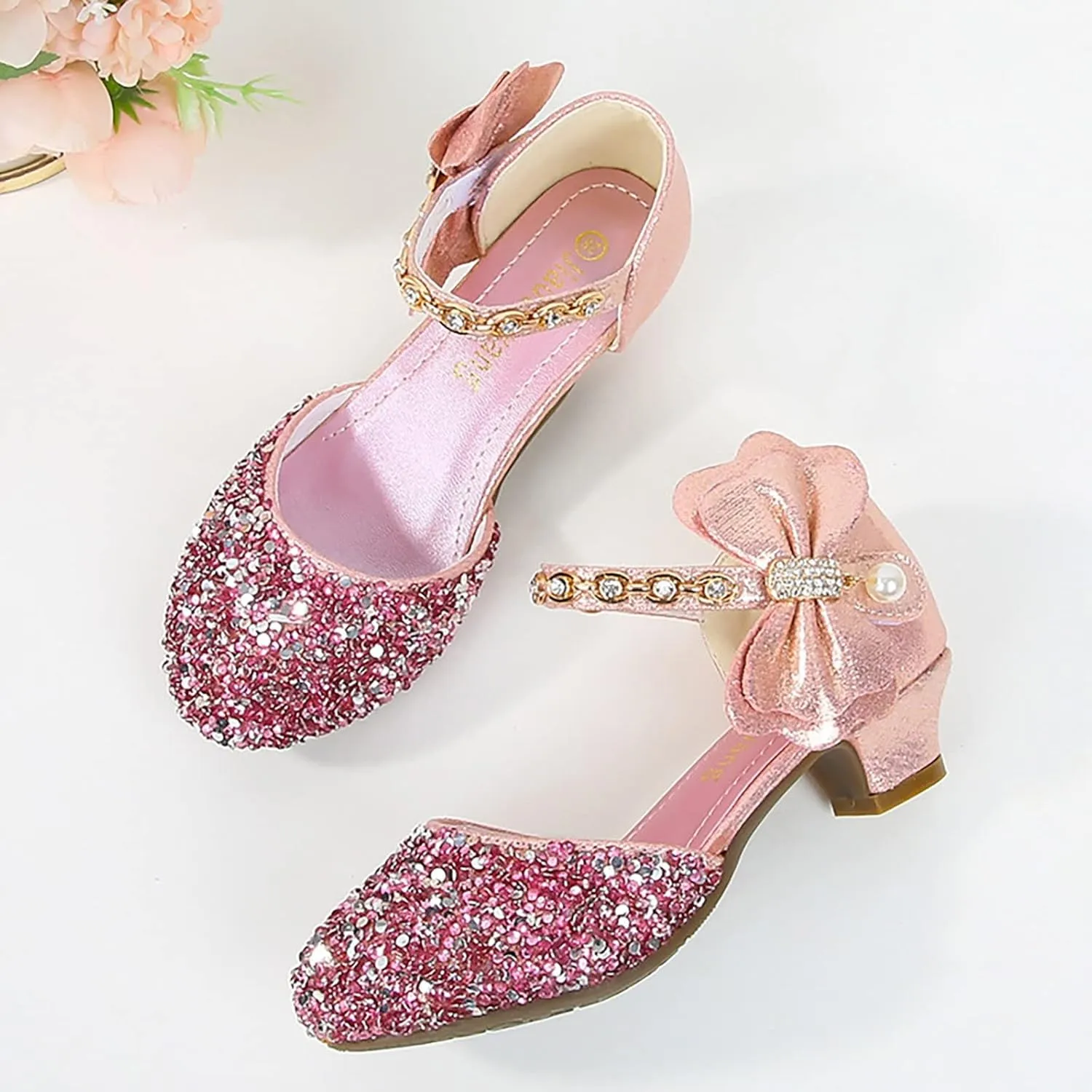 Girls Mary Jane Dress Shoes Rhinestones Bows Flower Girl Wedding Low Heels Pump Shoes Toddler Dress Shoes for Kids