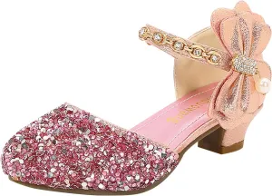 Girls Mary Jane Dress Shoes Rhinestones Bows Flower Girl Wedding Low Heels Pump Shoes Toddler Dress Shoes for Kids