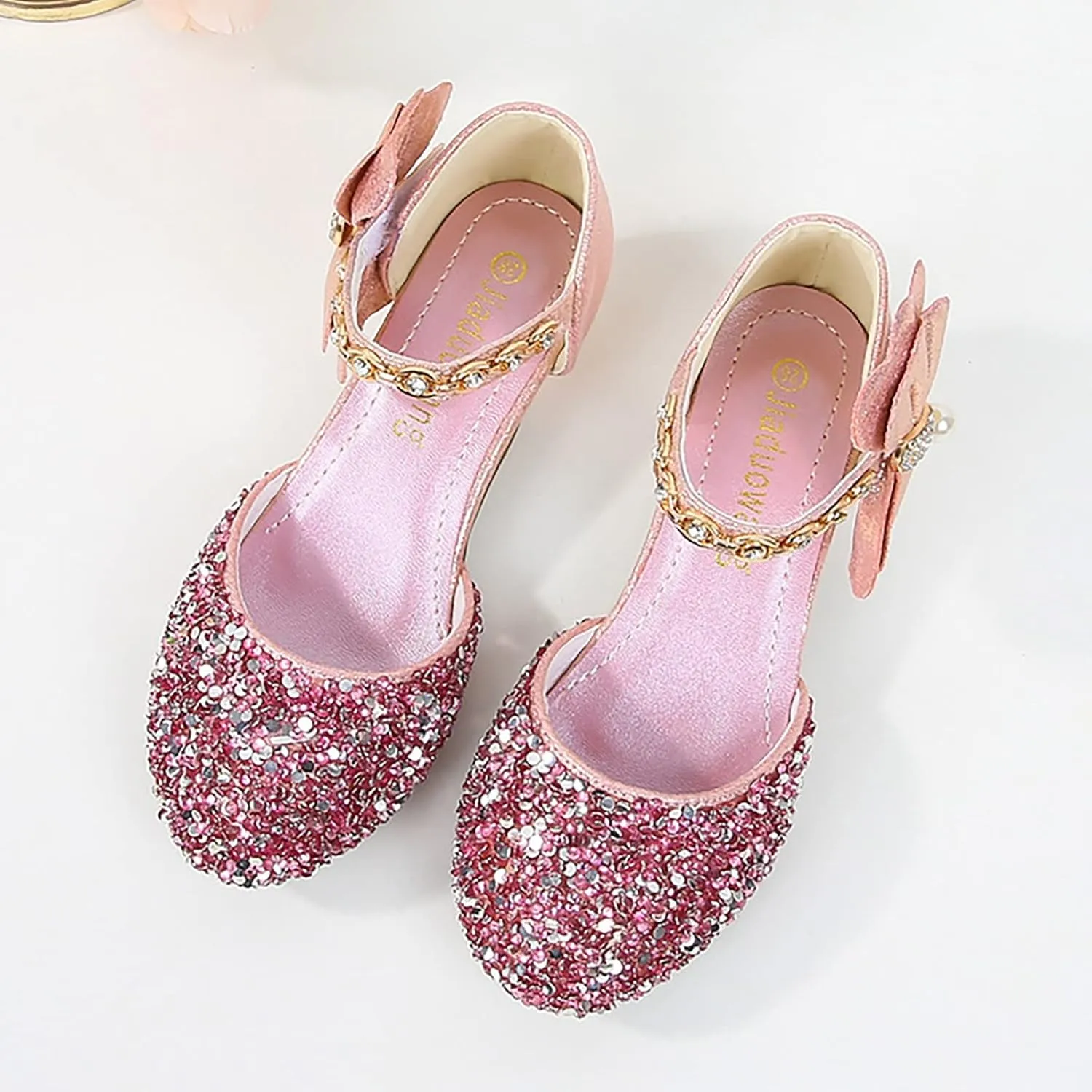 Girls Mary Jane Dress Shoes Rhinestones Bows Flower Girl Wedding Low Heels Pump Shoes Toddler Dress Shoes for Kids