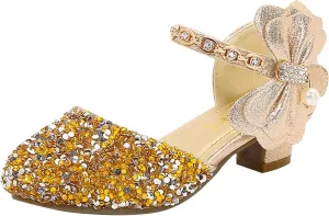 Girls Mary Jane Dress Shoes Rhinestones Bows Flower Girl Wedding Low Heels Pump Shoes Toddler Dress Shoes for Kids