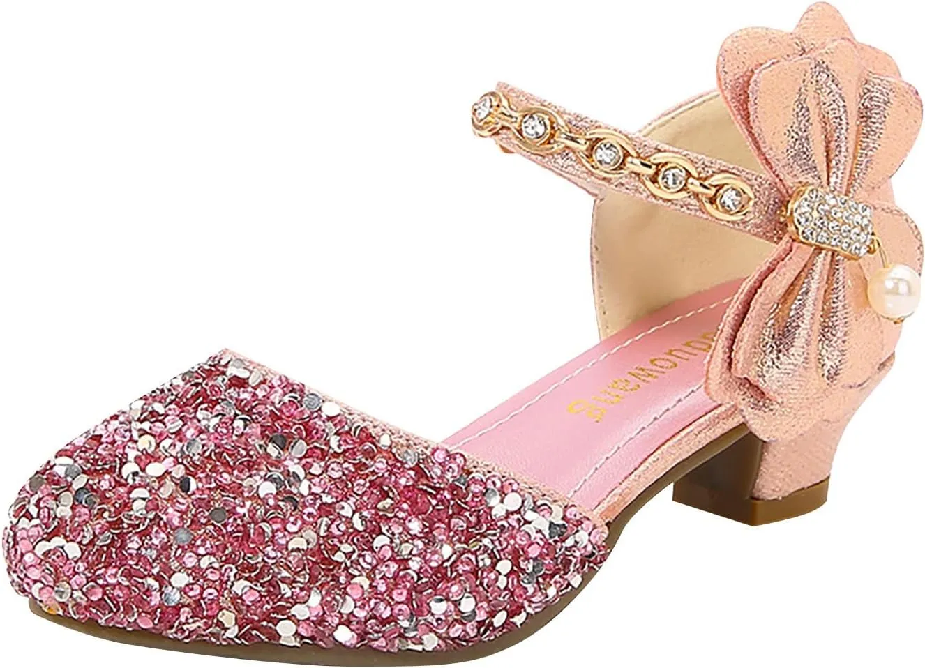 Girls Mary Jane Dress Shoes Rhinestones Bows Flower Girl Wedding Low Heels Pump Shoes Toddler Dress Shoes for Kids