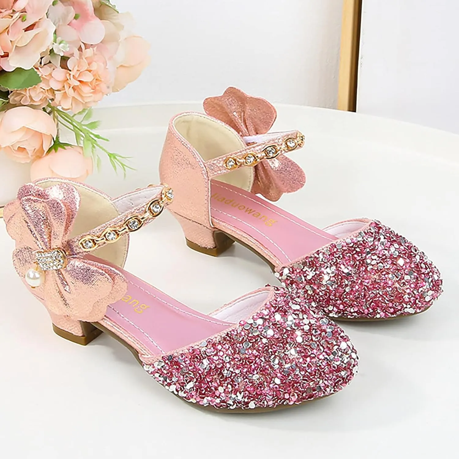 Girls Mary Jane Dress Shoes Rhinestones Bows Flower Girl Wedding Low Heels Pump Shoes Toddler Dress Shoes for Kids