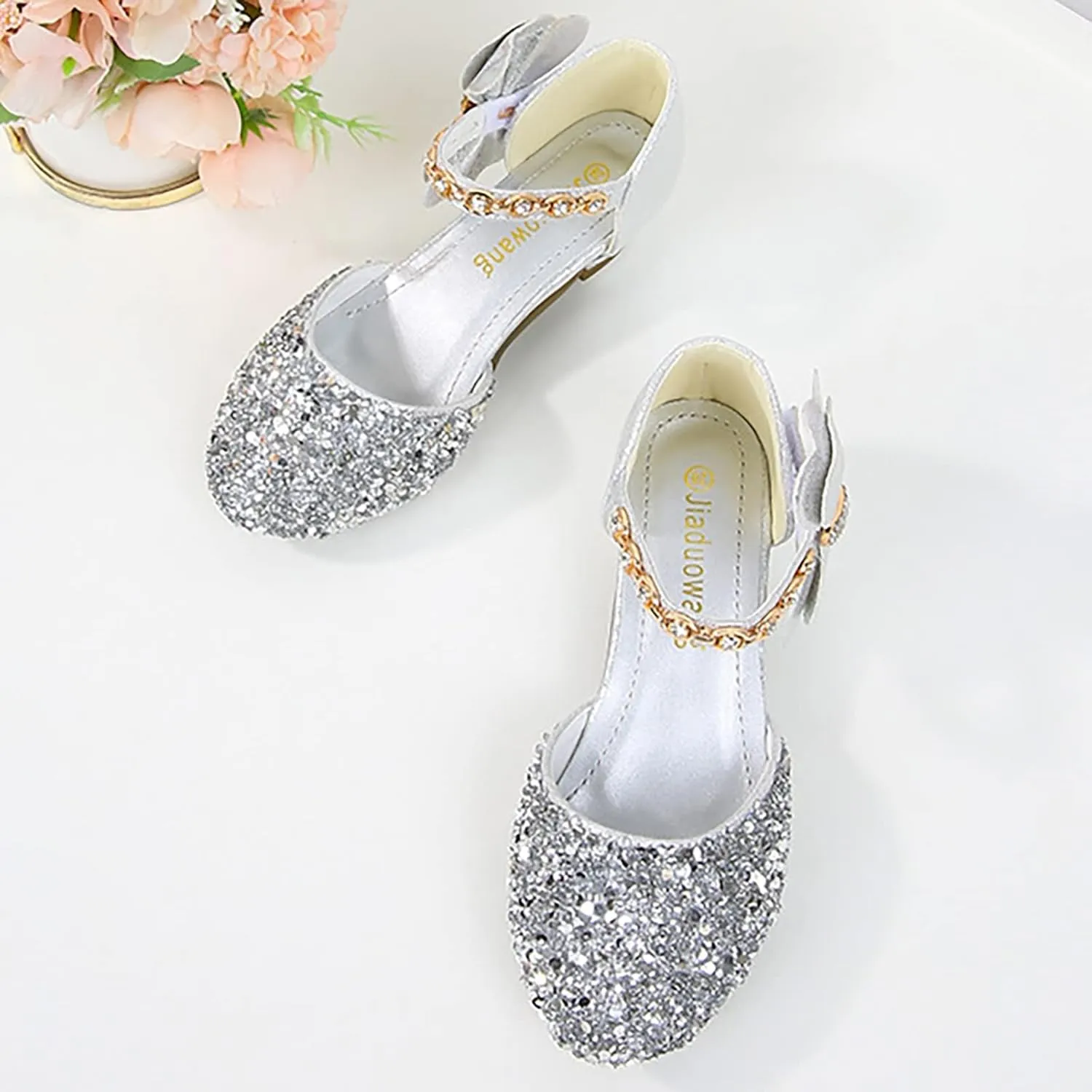 Girls Mary Jane Dress Shoes Rhinestones Bows Flower Girl Wedding Low Heels Pump Shoes Toddler Sandals Kids