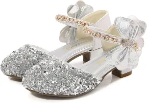 Girls Mary Jane Dress Shoes Rhinestones Bows Flower Girl Wedding Low Heels Pump Shoes Toddler Sandals Kids
