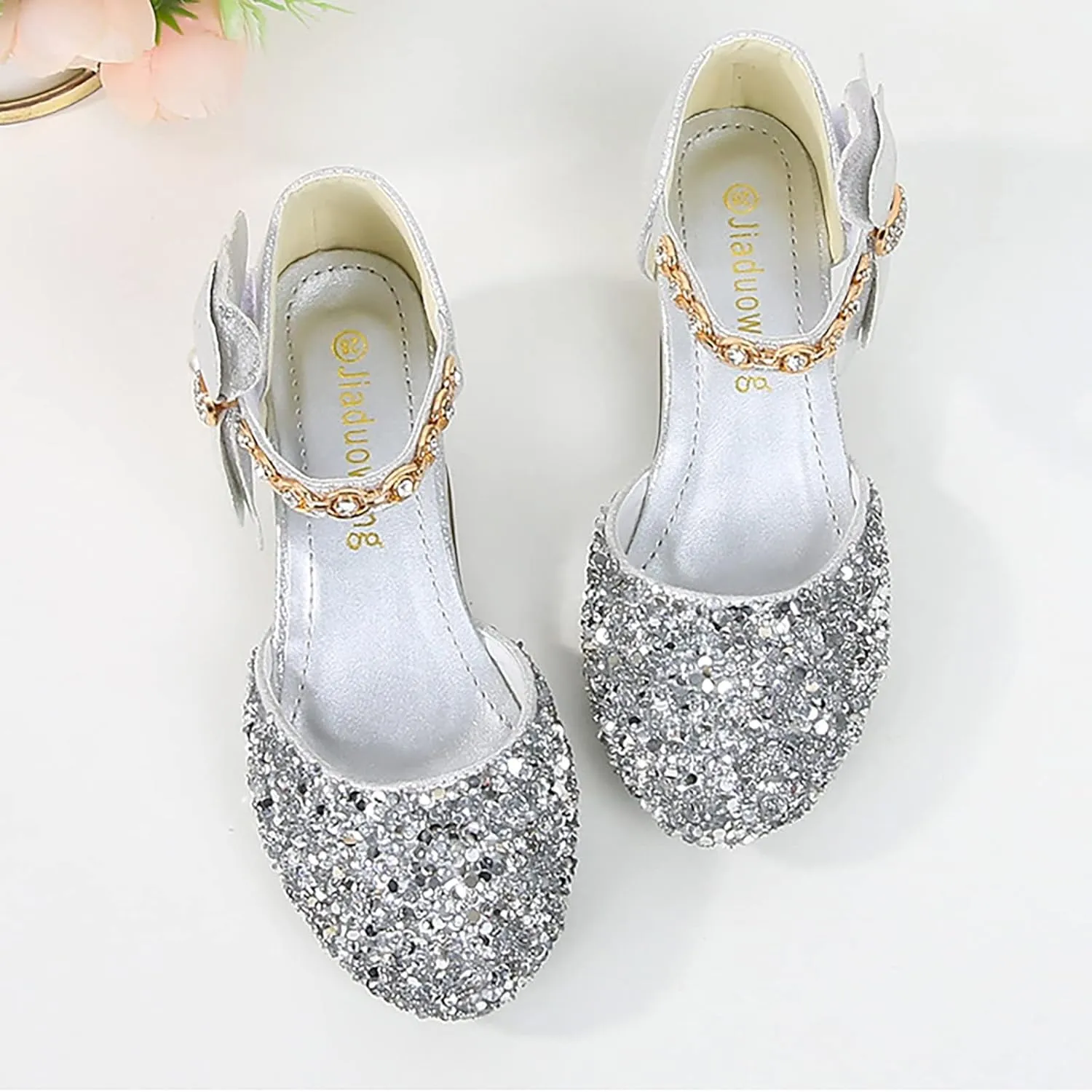 Girls Mary Jane Dress Shoes Rhinestones Bows Flower Girl Wedding Low Heels Pump Shoes Toddler Sandals Kids