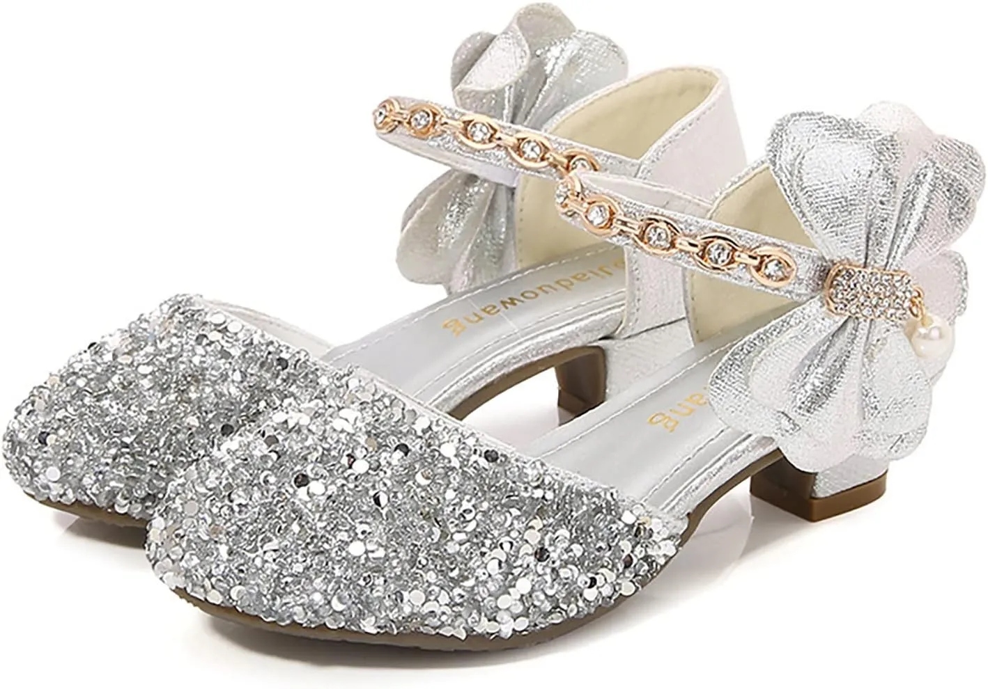Girls Mary Jane Dress Shoes Rhinestones Bows Flower Girl Wedding Low Heels Pump Shoes Toddler Sandals Kids
