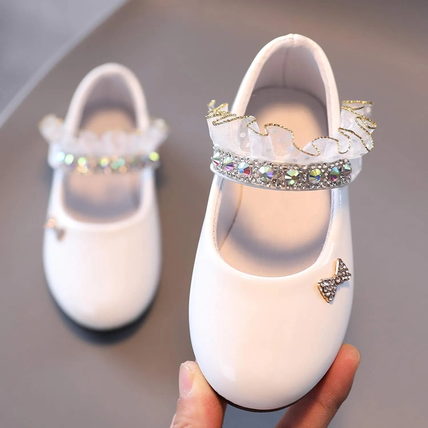Girls Mary Jane Flats Toddler Girls Glitter Dress Wedding Ballet Shoes Patent Leather Shoes for Kids Dress up Shoes