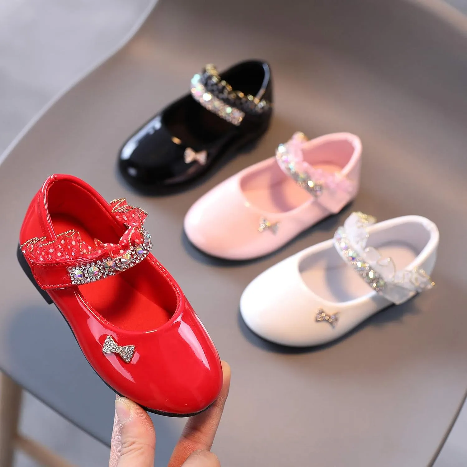Girls Mary Jane Flats Toddler Girls Glitter Dress Wedding Ballet Shoes Patent Leather Shoes for Kids Dress up Shoes