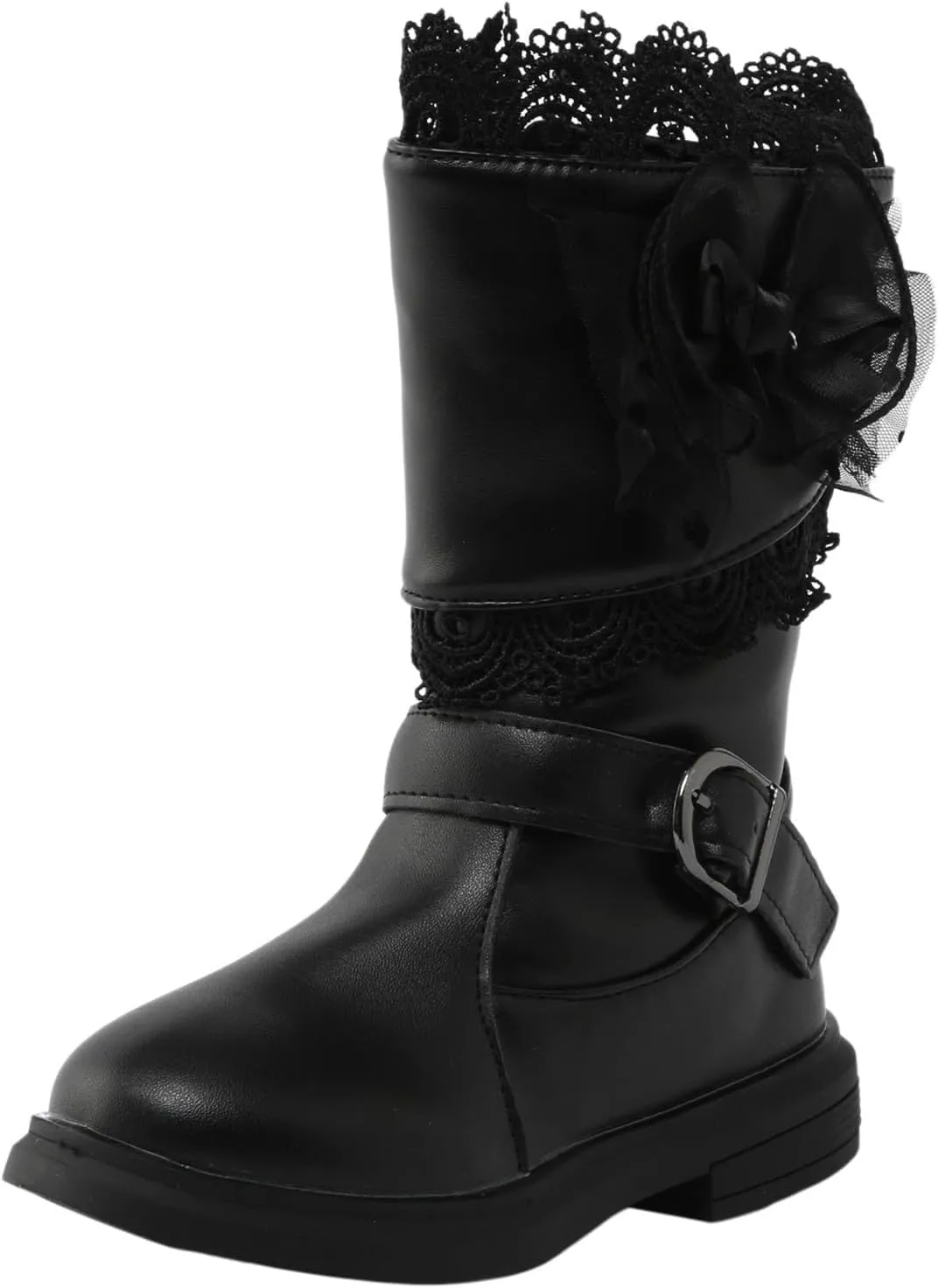 Girls Mid Calf Riding Boots Waterproof Side Zipper Long Boots Lace Bowknot Dress Boots Winter Warm Snow Boots
