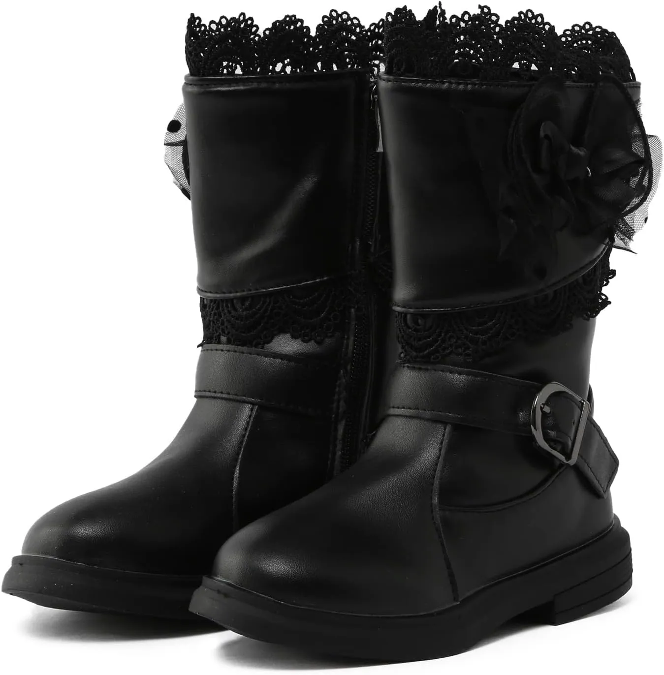 Girls Mid Calf Riding Boots Waterproof Side Zipper Long Boots Lace Bowknot Dress Boots Winter Warm Snow Boots