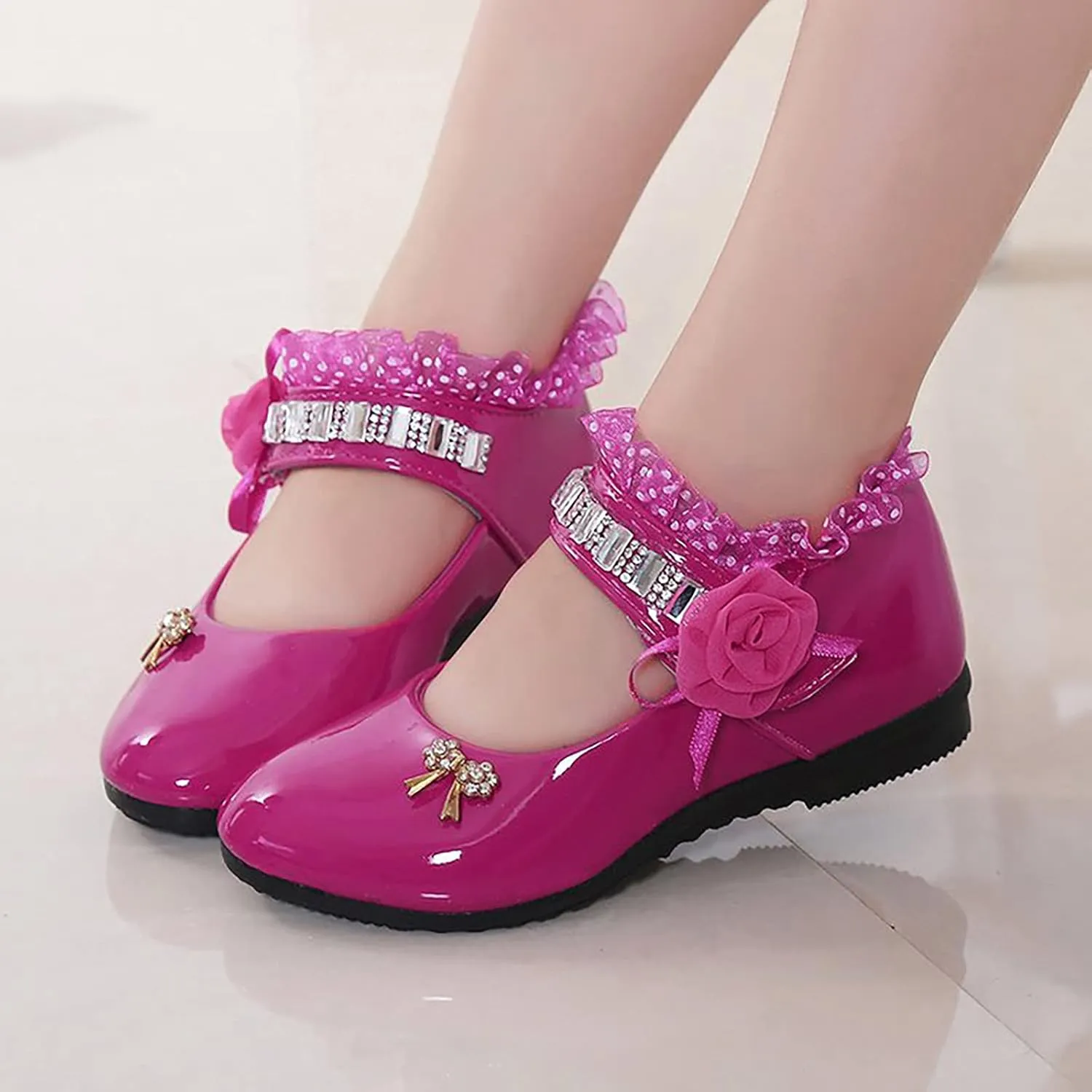Girls Patent Leather Dress Shoes Little Girls School Uniform Mary Jane Flats Low Heels for Party Wedding Toddler