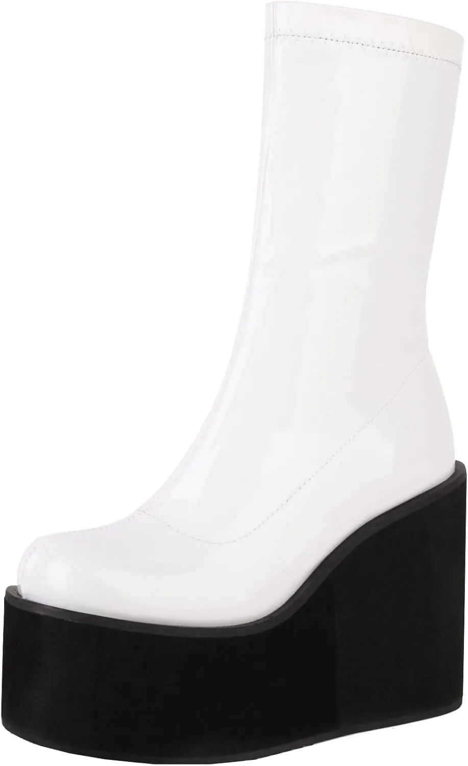 Goth GoGo Boots Mid Calf Platform Boots Patent Wedge Combat Boots Round Toe Side Zipper Punk Motorcycle Boots Rave Ankle Boots Prom Walking Dress Wedding Shoes