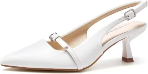 Greatonu Women's Slingback Kitten Heel Pointed Toe Dress Pumps Shoes