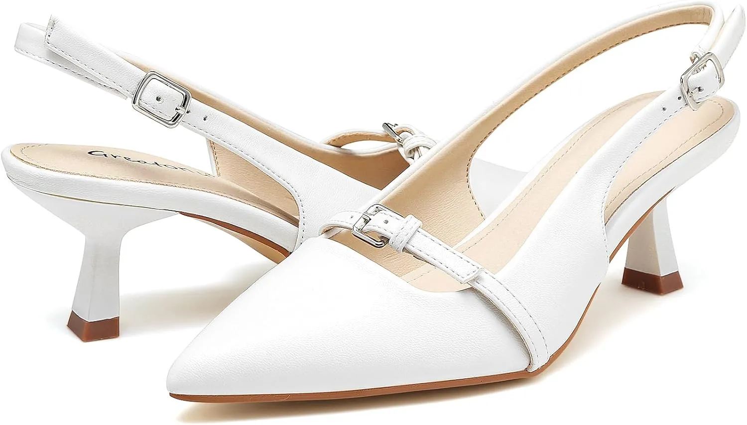 Greatonu Women's Slingback Kitten Heel Pointed Toe Dress Pumps Shoes