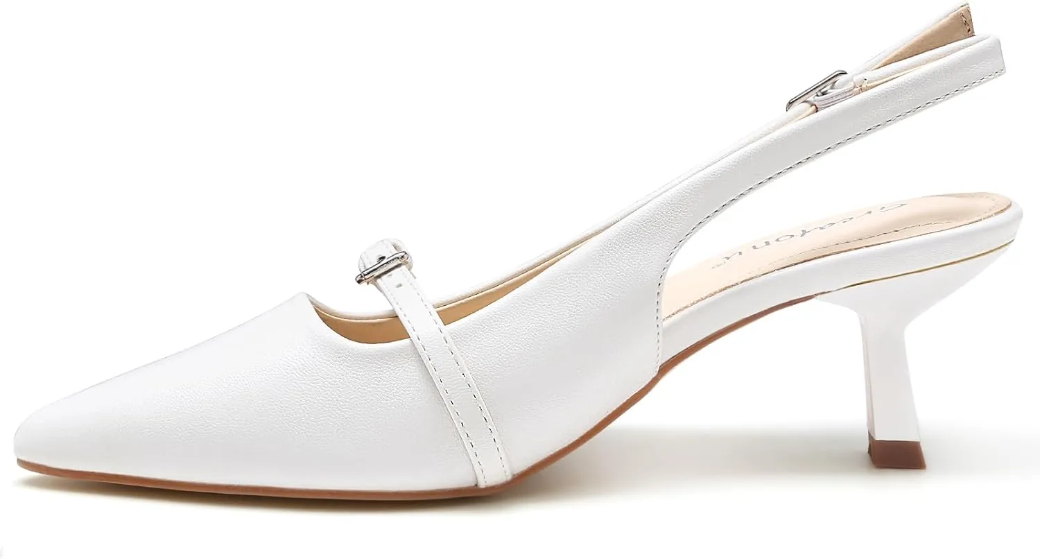 Greatonu Women's Slingback Kitten Heel Pointed Toe Dress Pumps Shoes