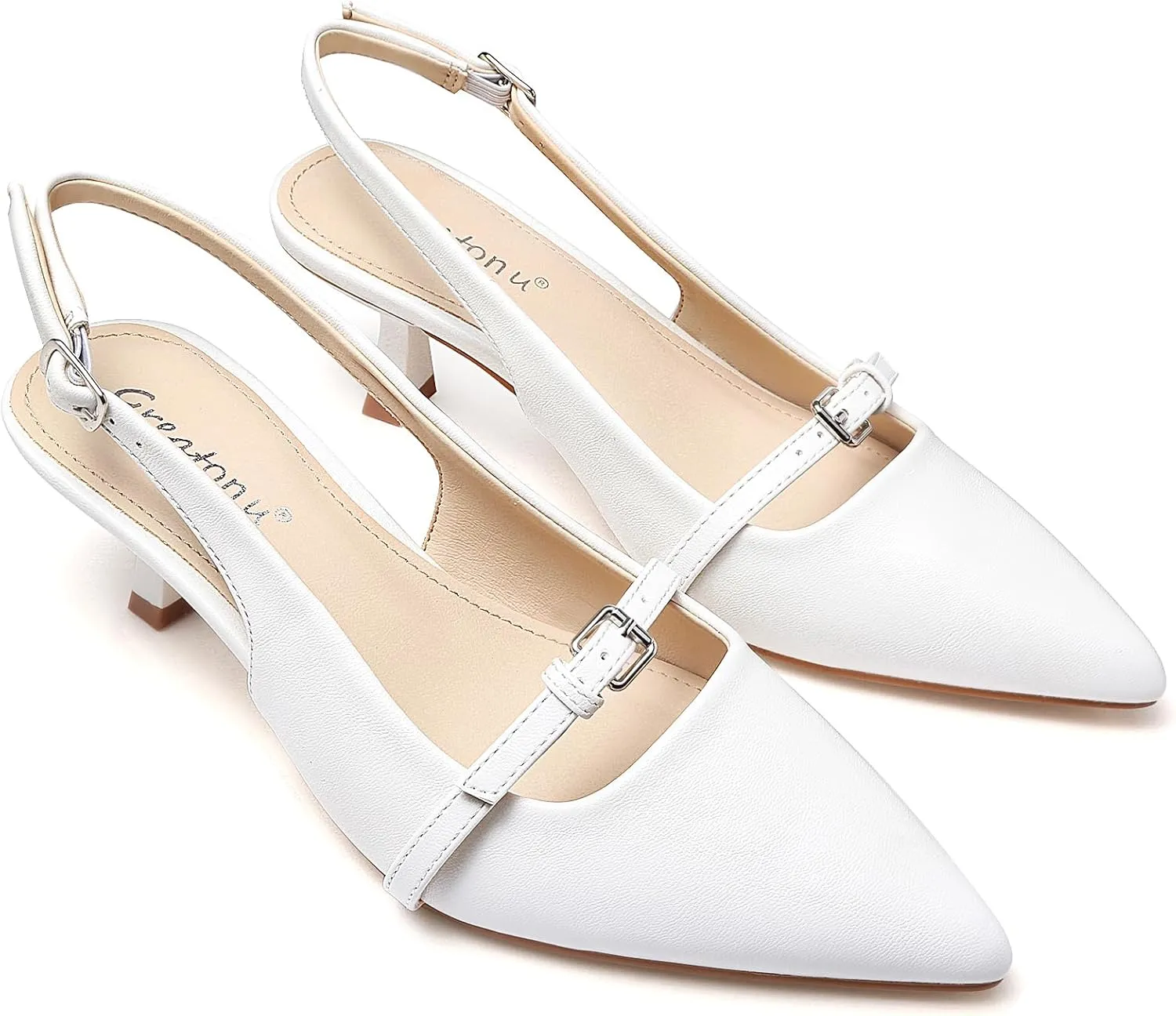 Greatonu Women's Slingback Kitten Heel Pointed Toe Dress Pumps Shoes