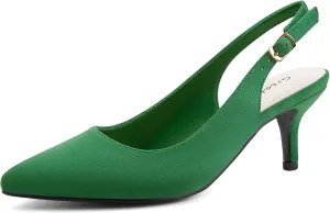 Greatonu Women's Slingback Kitten Heel Pointed Toe Dress Pumps Shoes