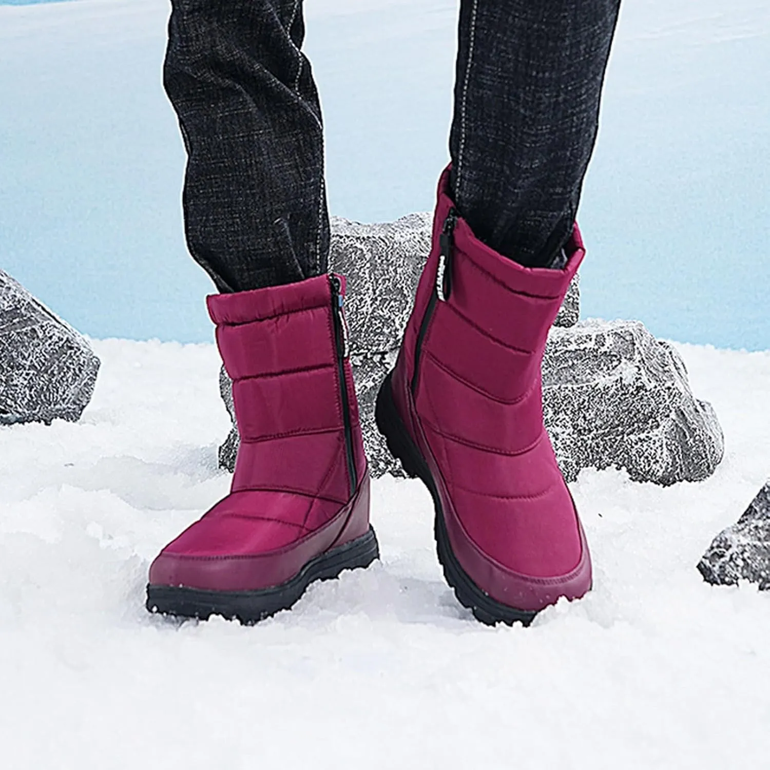 Hiking Boots Women Women's Winter Warm Plus Cotton Thickened Snow Boots For Men Non Slip Splash Zipper Booties