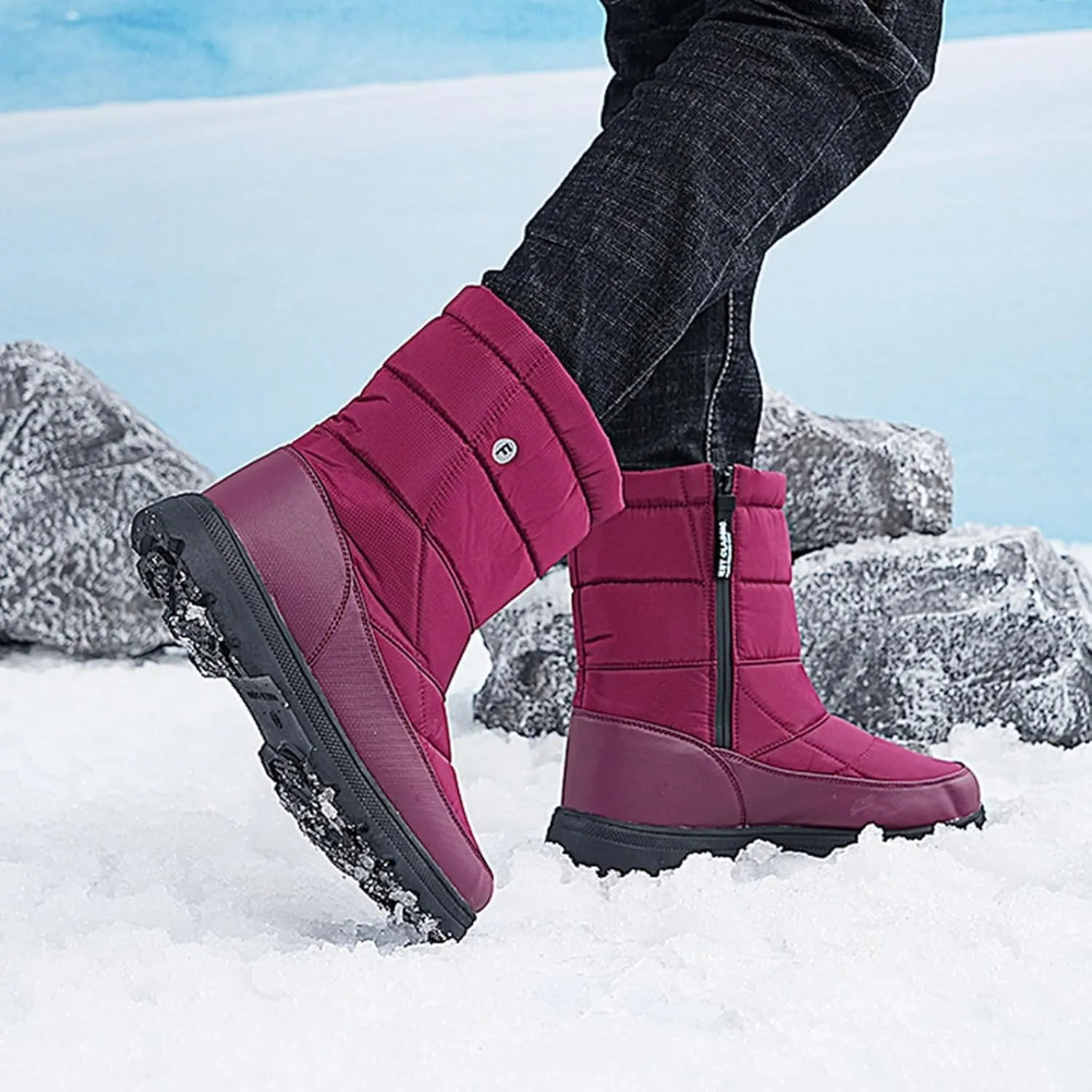 Hiking Boots Women Women's Winter Warm Plus Cotton Thickened Snow Boots For Men Non Slip Splash Zipper Booties