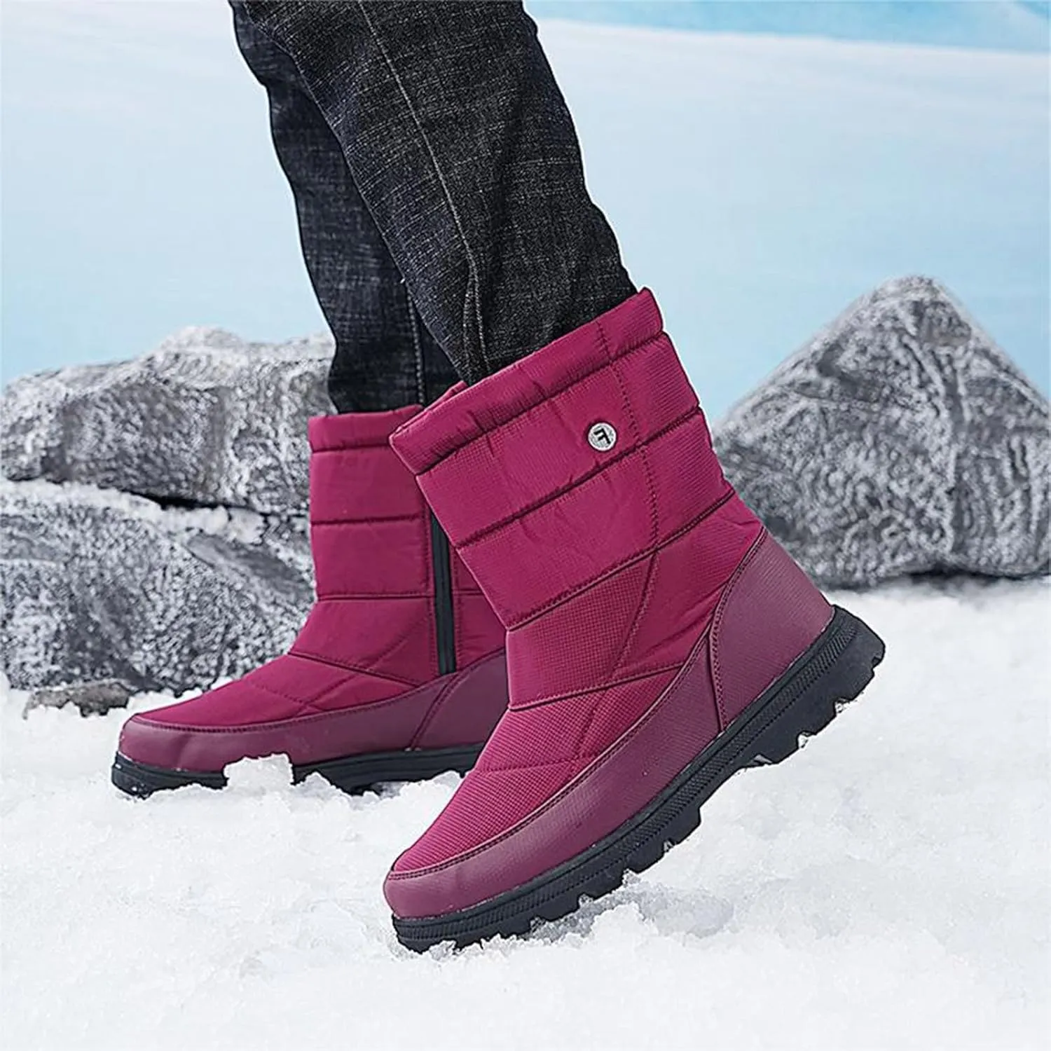 Hiking Boots Women Women's Winter Warm Plus Cotton Thickened Snow Boots For Men Non Slip Splash Zipper Booties