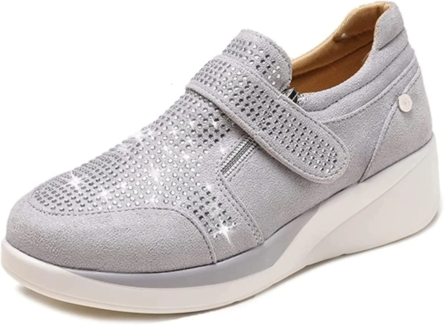 HINDOLA Women's Rhinestone Sneakers Arch Support Walking Fashion Casual Glitter Bling Shoes Wide Width Walking Shoes