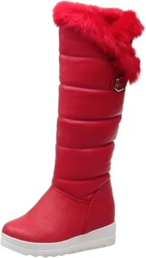 hlysgo Warm Winter Women Knee High Snow Boots Waterproof Faux Fur Lined Fleece Fuzzy Casual Booties