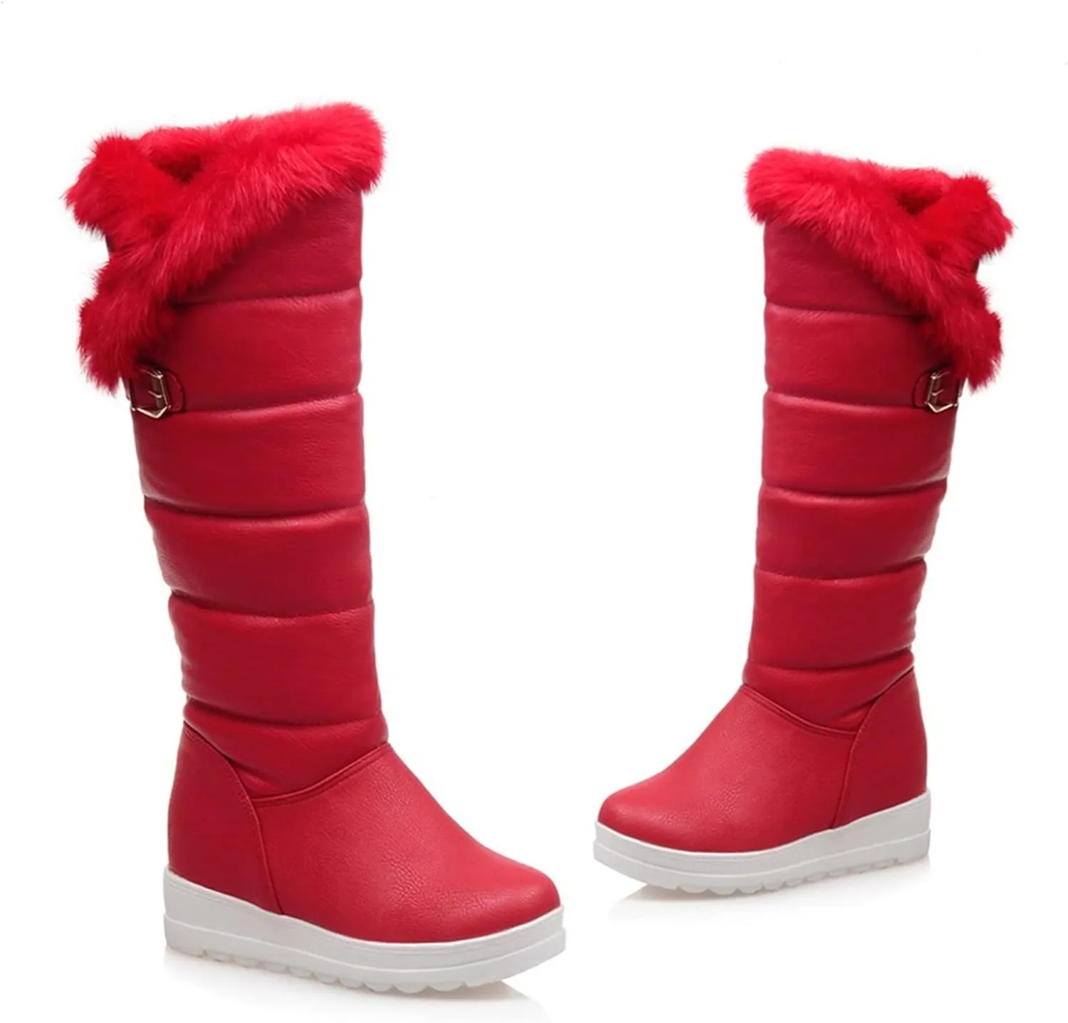 hlysgo Warm Winter Women Knee High Snow Boots Waterproof Faux Fur Lined Fleece Fuzzy Casual Booties