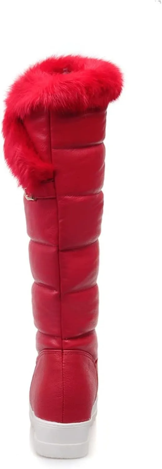 hlysgo Warm Winter Women Knee High Snow Boots Waterproof Faux Fur Lined Fleece Fuzzy Casual Booties