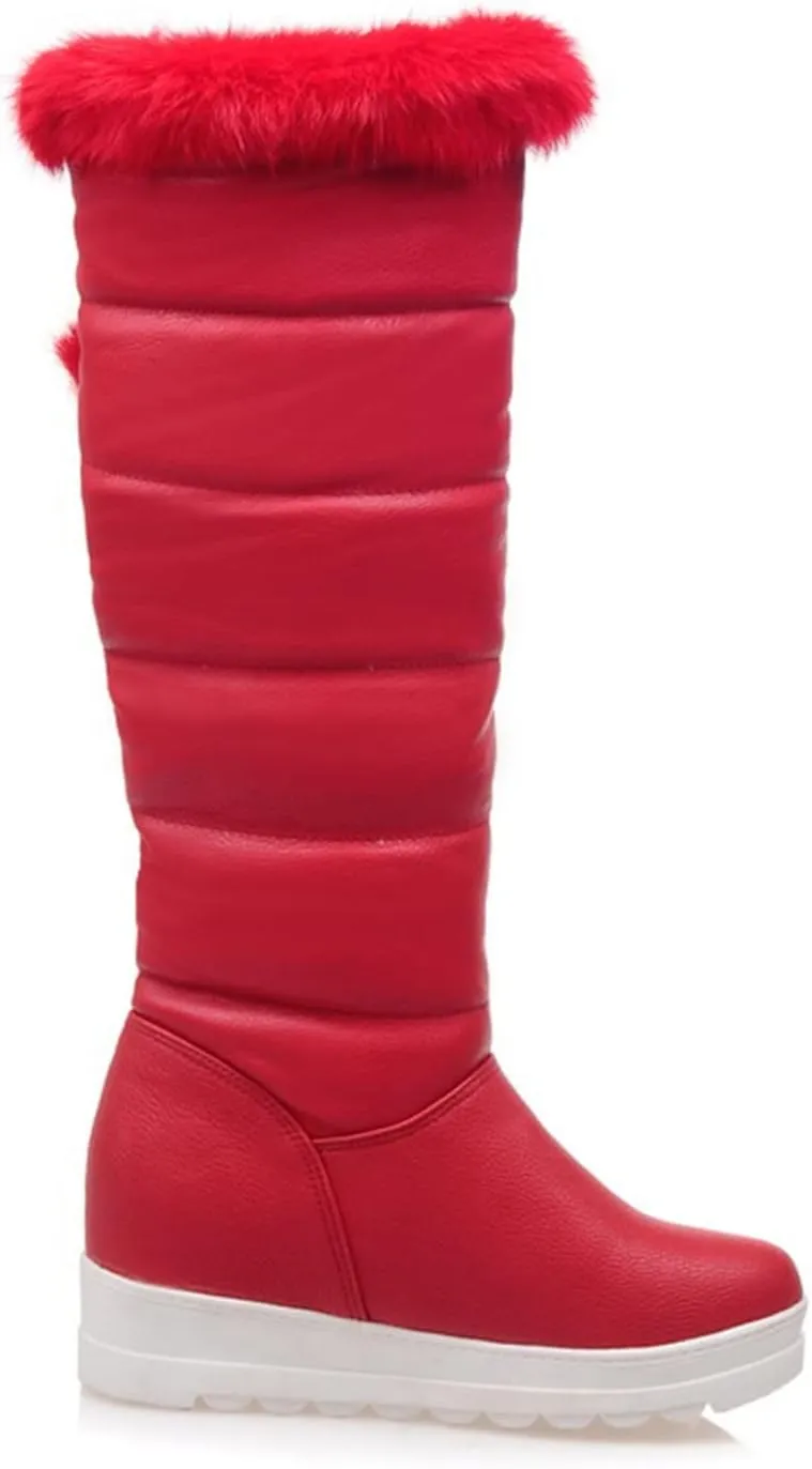 hlysgo Warm Winter Women Knee High Snow Boots Waterproof Faux Fur Lined Fleece Fuzzy Casual Booties
