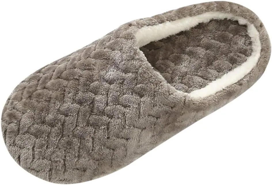 House Slippers for Women Fuzzy,Unisex Memory Foam Wool-Like Plush Fleece Lined Winter Indoor Outdoor Anti-Skid Rubber Sole