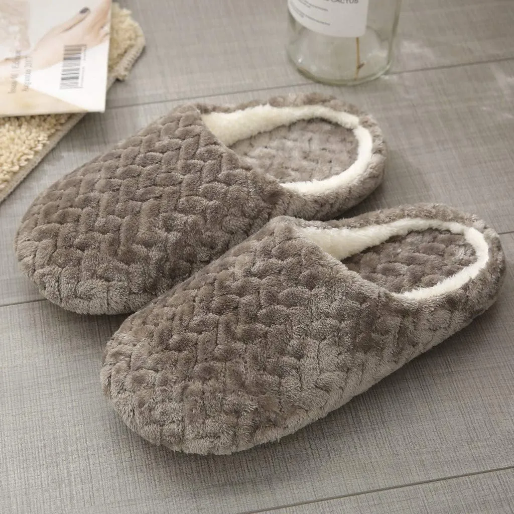 House Slippers for Women Fuzzy,Unisex Memory Foam Wool-Like Plush Fleece Lined Winter Indoor Outdoor Anti-Skid Rubber Sole
