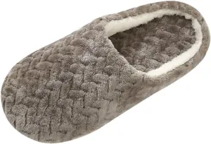 House Slippers for Women Fuzzy,Unisex Memory Foam Wool-Like Plush Fleece Lined Winter Indoor Outdoor Anti-Skid Rubber Sole