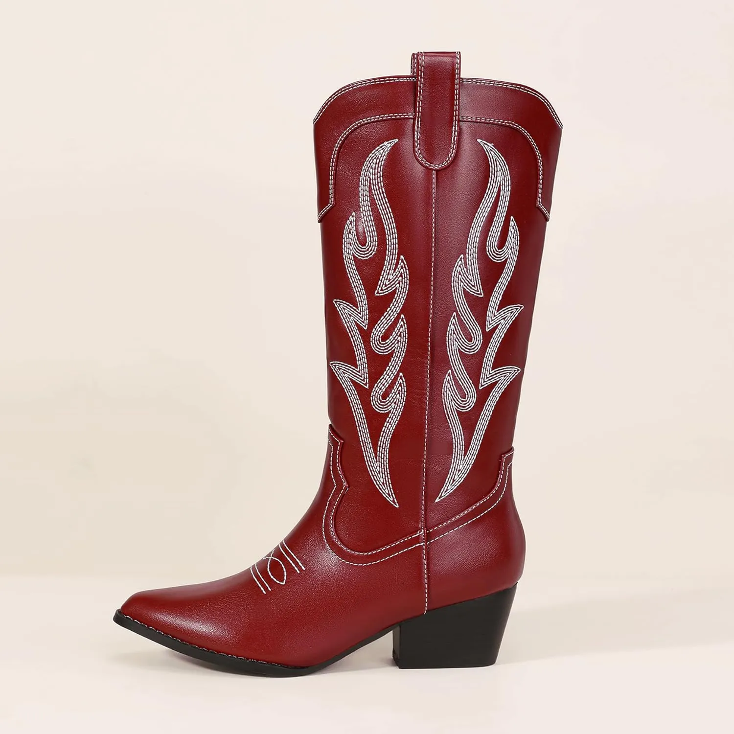 IDIFU IN2 Cowboy Boots for Women Mid Calf Cowgirl Boots Embroidered Western Boots Chunky Low Heel Pointed Toe Country Boots Cute Fashion Booties for Women Dress Wedding Heeled Boots