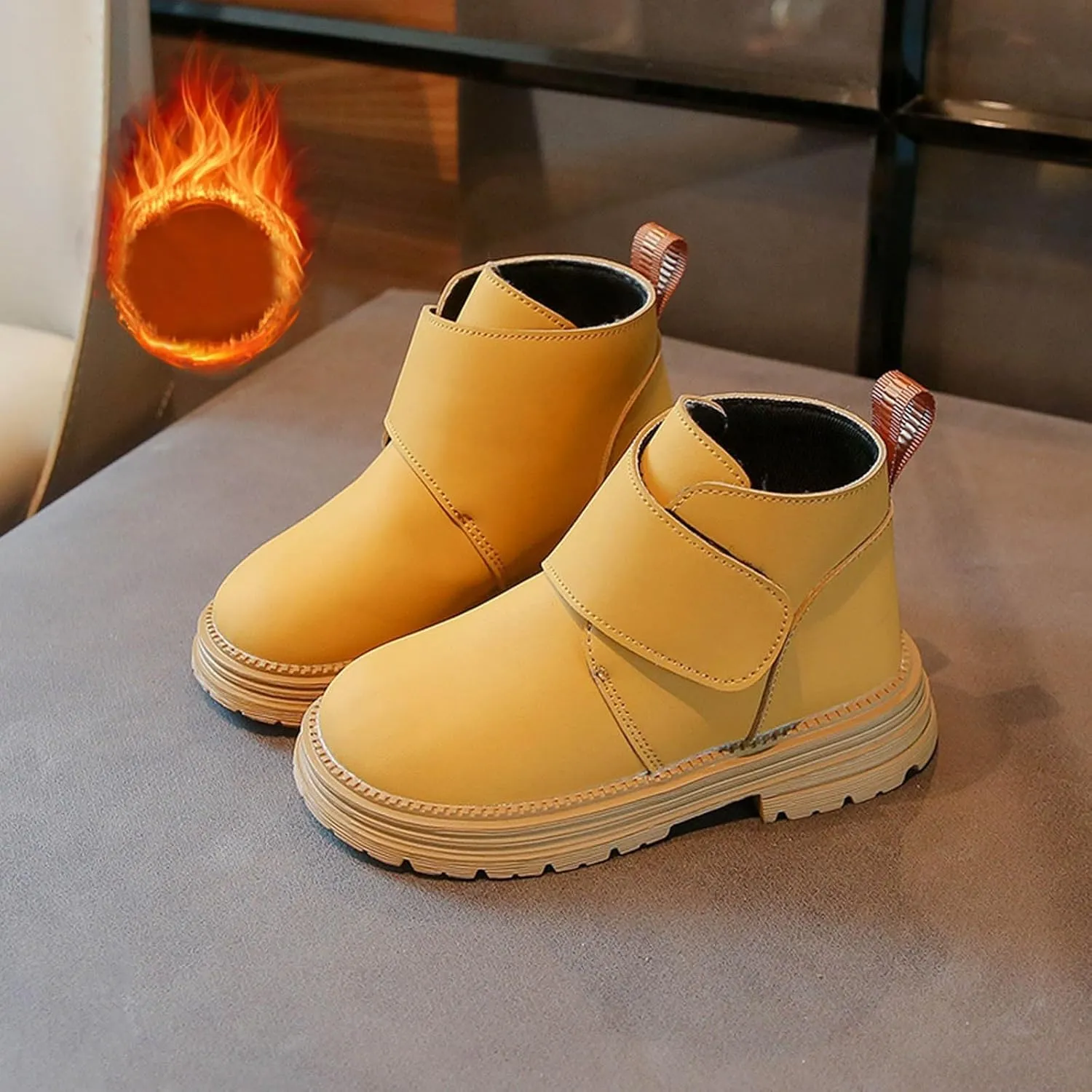 Infant Boots Boys Toddler Little Kid Warm Furry Winter Ankle Flat Snow Boot Snowproof Solid Color Leather Comfort Shoes