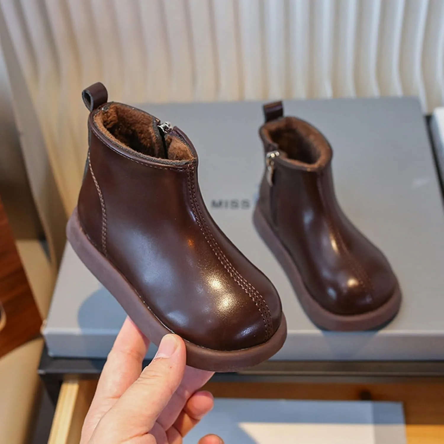 Infant Boots Girls Boys Spring Autumn Winter Baby Shoes Round Toe Ankle Boots Fashion Side Zipper Leather Comfort Shoes