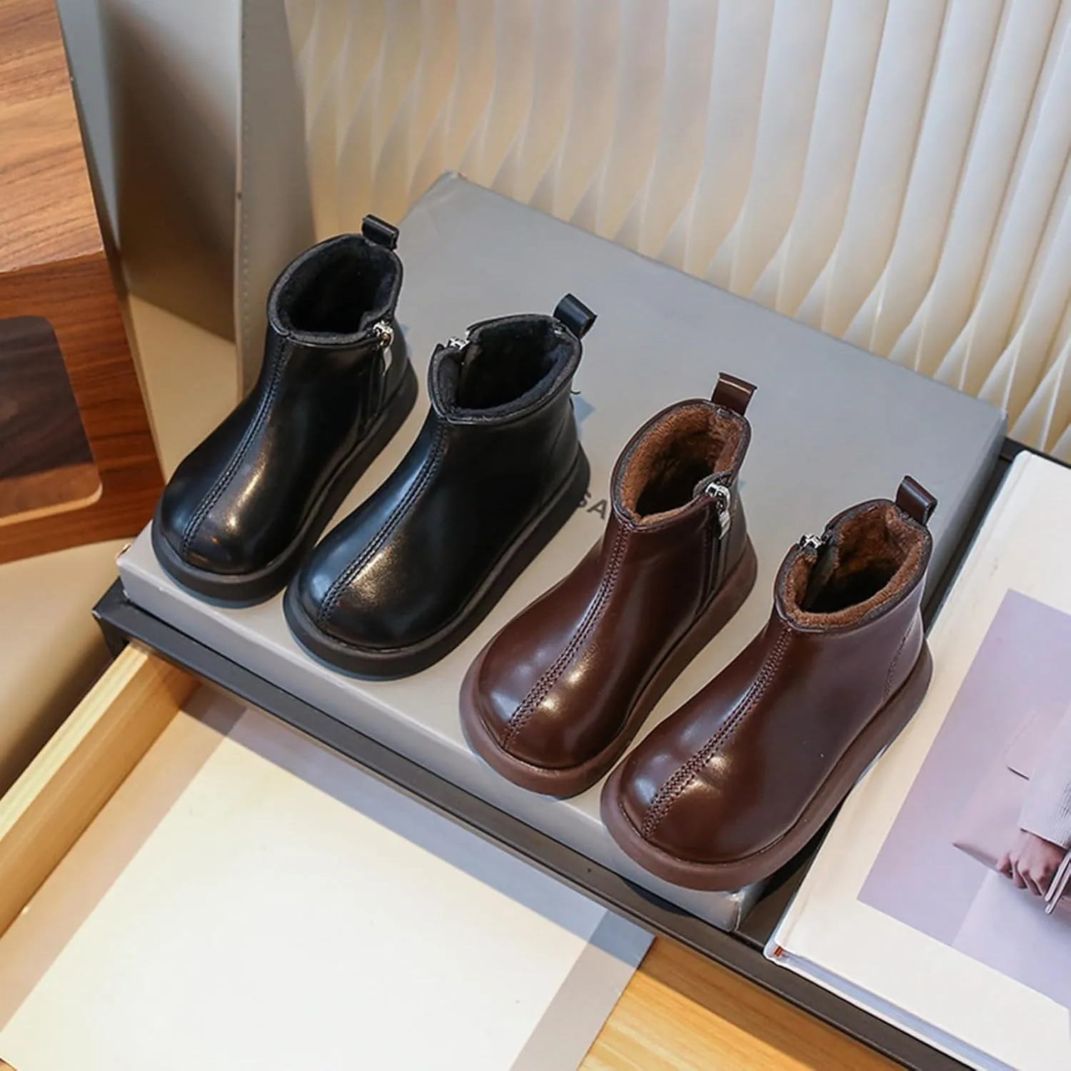 Infant Boots Girls Boys Spring Autumn Winter Baby Shoes Round Toe Ankle Boots Fashion Side Zipper Leather Comfort Shoes