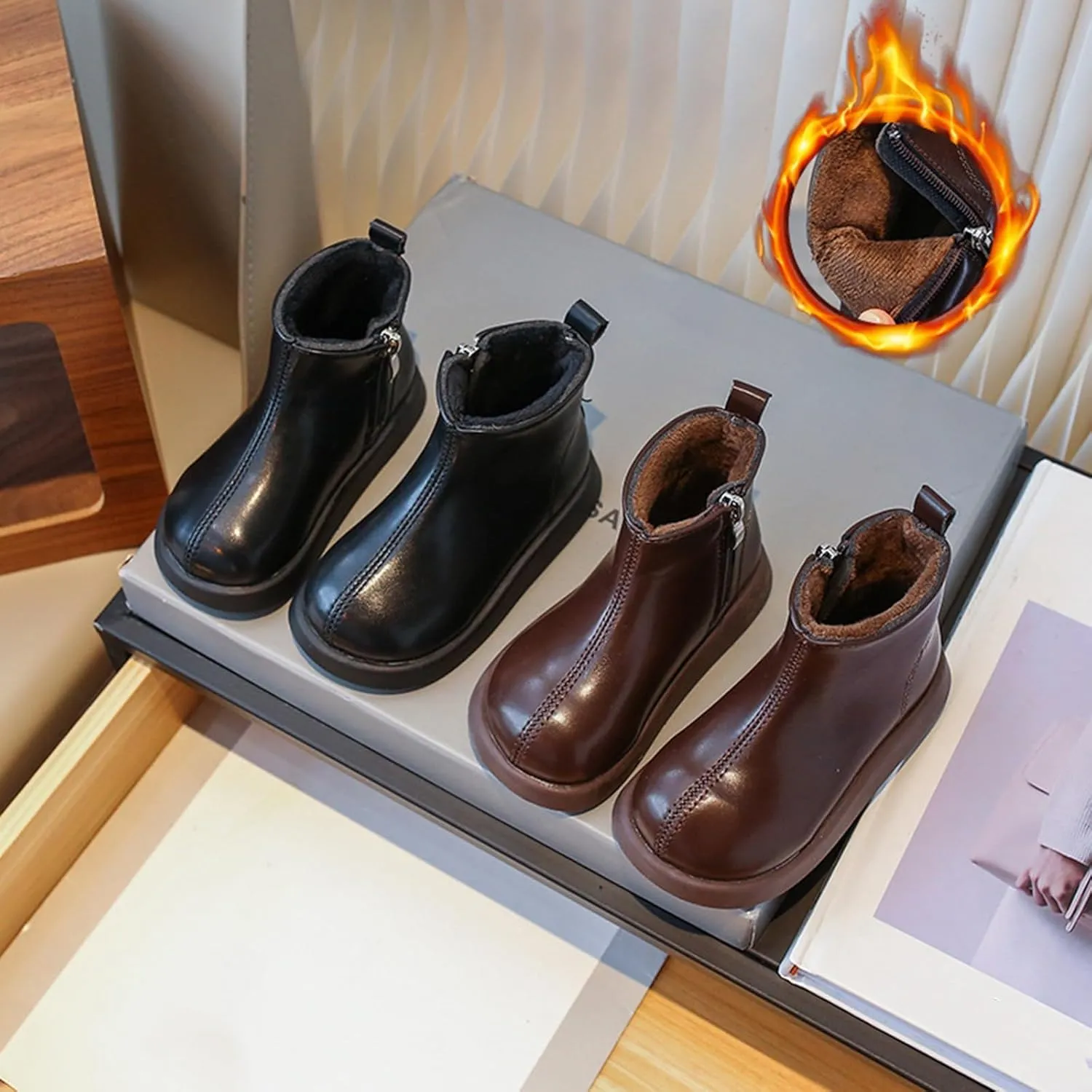 Infant Boots Girls Boys Spring Autumn Winter Baby Shoes Round Toe Ankle Boots Fashion Side Zipper Leather Comfort Shoes