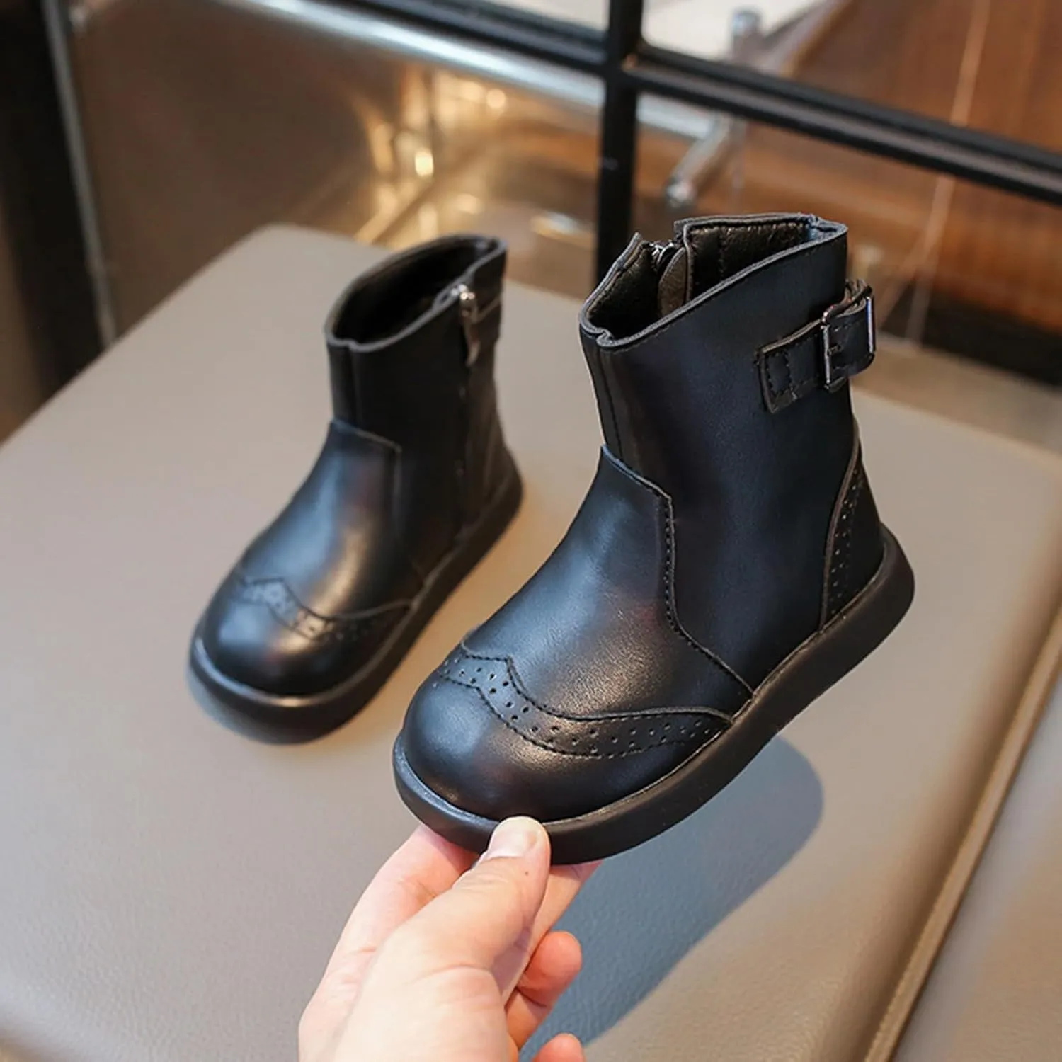 Infant Boots Girls Spring Autumn Winter Children's British Style Two Cotton Ankle Boots Girls Leather Comfort Shoes