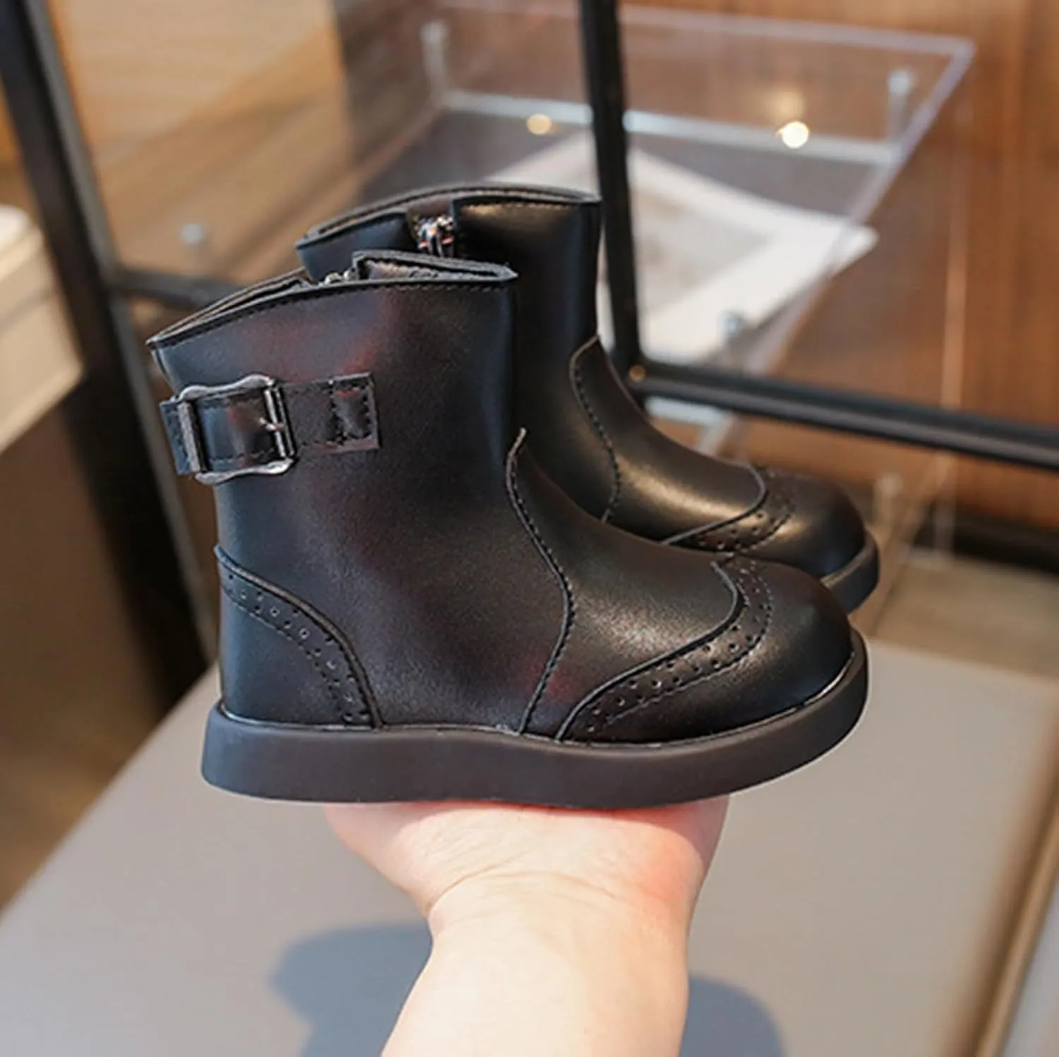 Infant Boots Girls Spring Autumn Winter Children's British Style Two Cotton Ankle Boots Girls Leather Comfort Shoes
