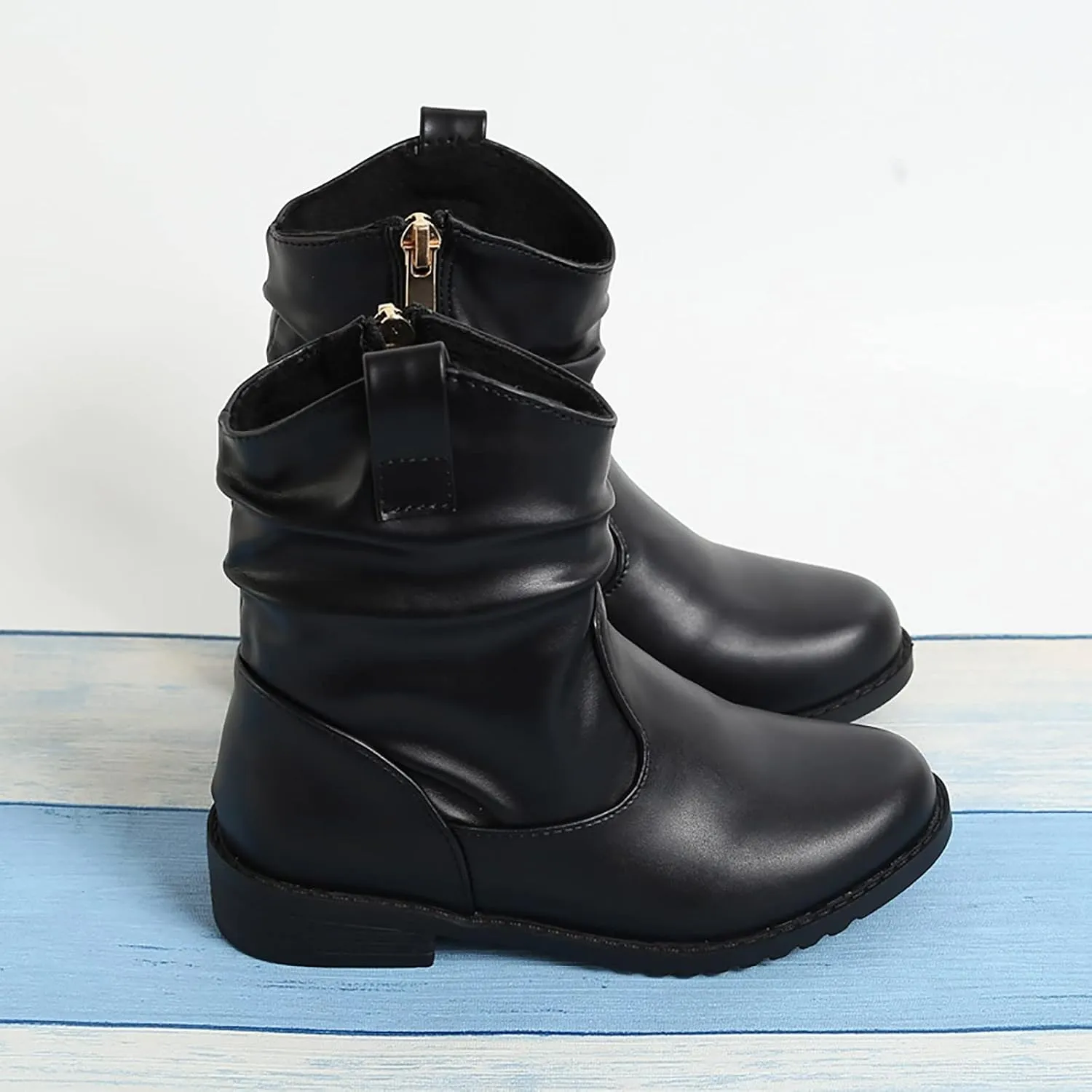 Infant Boots Girls Zip Side Boots Western Boots Kids Ankle Boots Girls Low Heel Riding Booties Leather Comfort Shoes