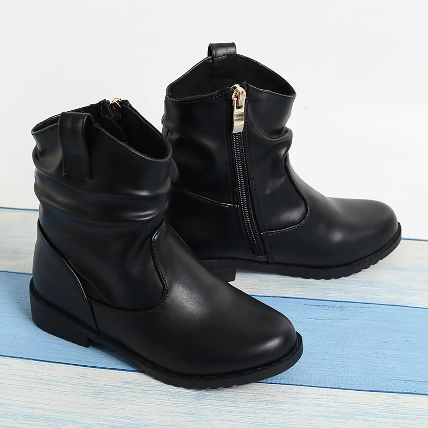 Infant Boots Girls Zip Side Boots Western Boots Kids Ankle Boots Girls Low Heel Riding Booties Leather Comfort Shoes