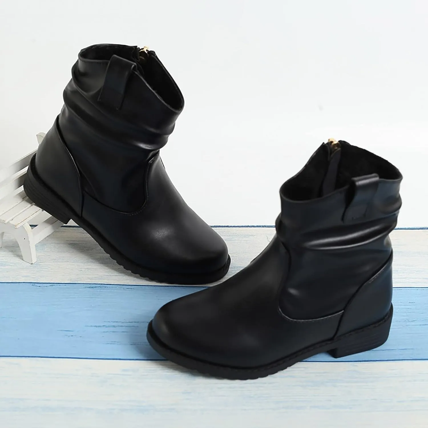 Infant Boots Girls Zip Side Boots Western Boots Kids Ankle Boots Girls Low Heel Riding Booties Leather Comfort Shoes