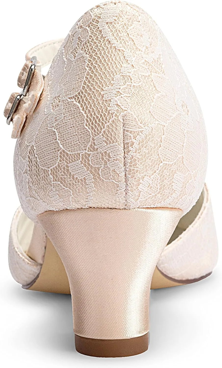 JIAJIA 00968 Women's Bridal Shoes Closed Toe T-Strap 1.9" Block Low Heel Lace Satin Pumps Wedding Shoes