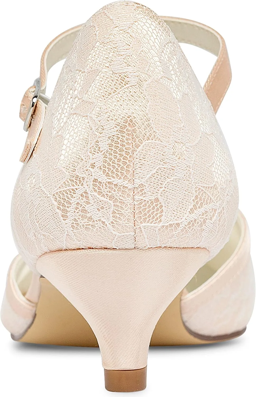 JIAJIA 01129 Women's Bridal Shoes Closed Toe T-Strap 1.8'' Low Heel Lace Satin Pumps Imitation Wedding Shoes