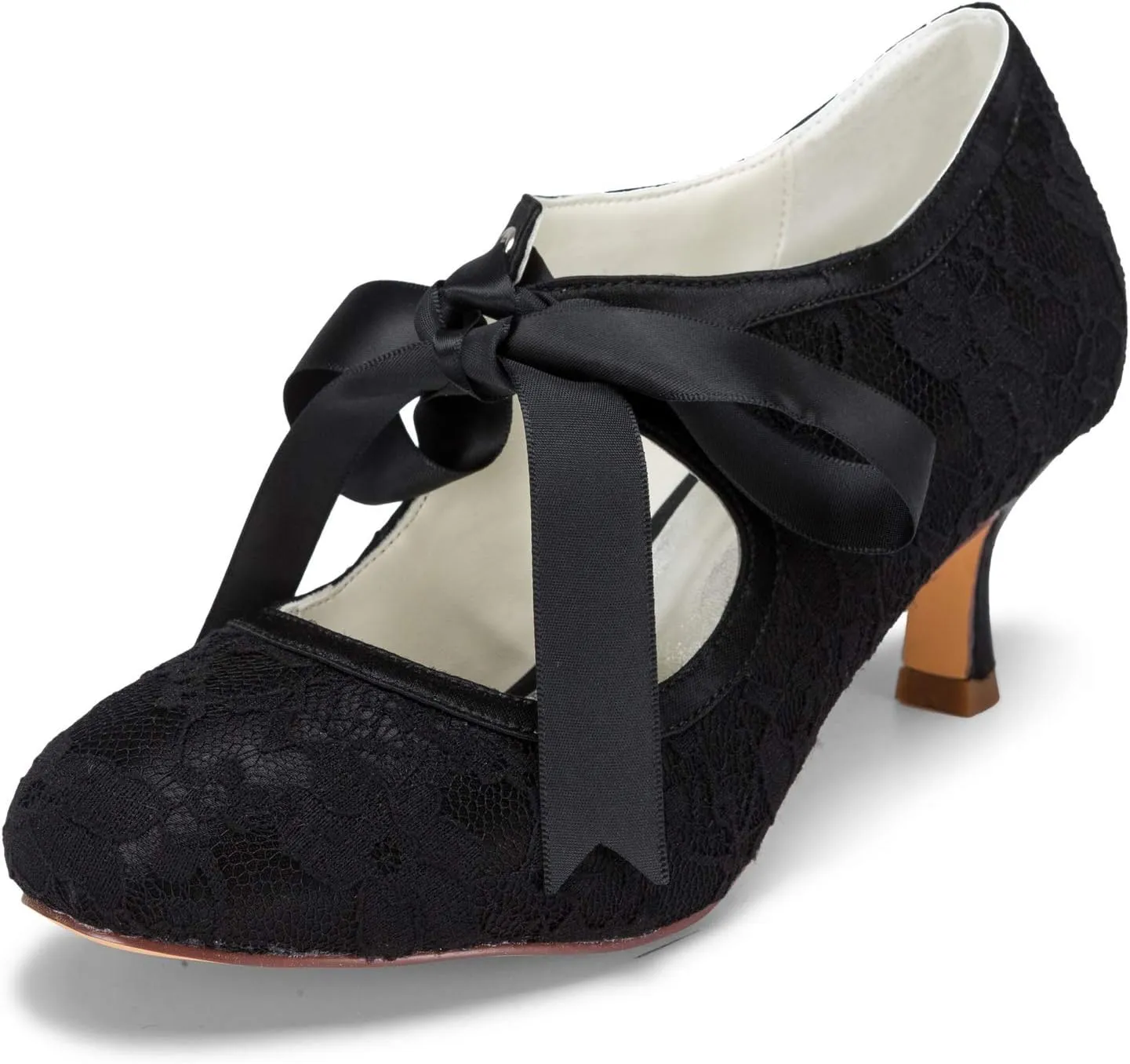 JIAJIA 140311 Women's Bridal Shoes Closed Toe Stiletto Heel Lace Satin Pumps Ribbon Tie Wedding Shoes