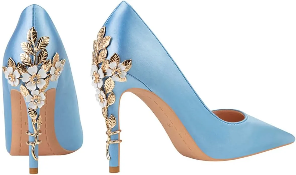 JOEupin High Heels Womens Pointed Toe Heels Satin Pumps Stiletto Bridal Party Dress Evening Wedding Shoes for Woman