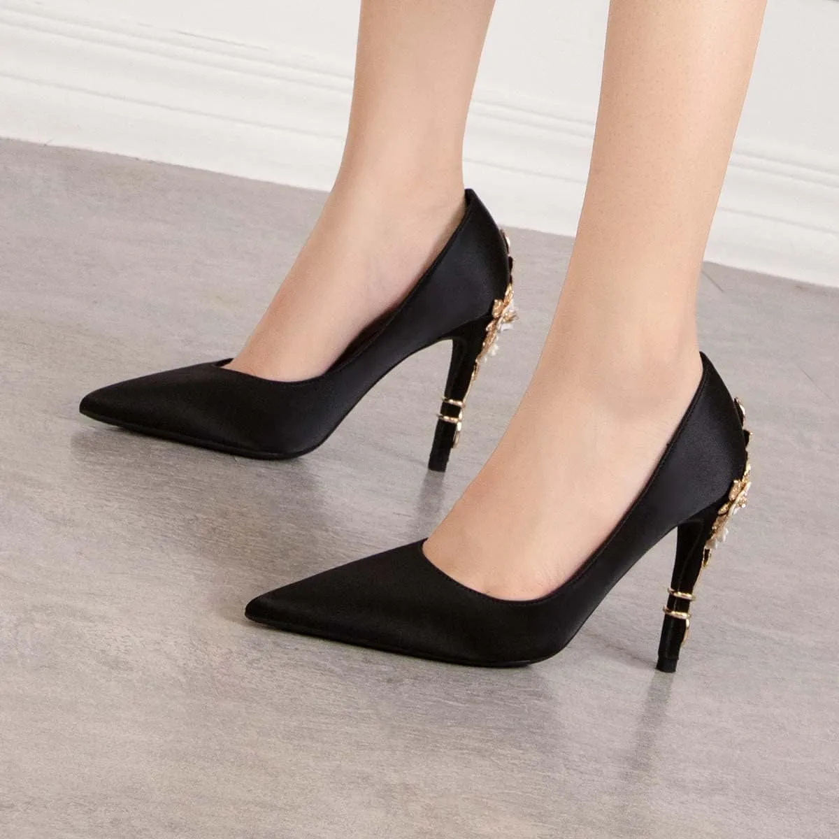 JOEupin High Heels Womens Pointed Toe Heels Satin Pumps Stiletto Bridal Party Dress Evening Wedding Shoes for Woman